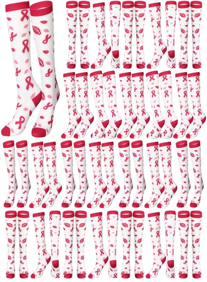Yearntown 24 Pairs Breast Cancer Awareness Football Socks Pink Ribbon Knee High Compression Socks for Women Men Sport(Pink) - Image 1